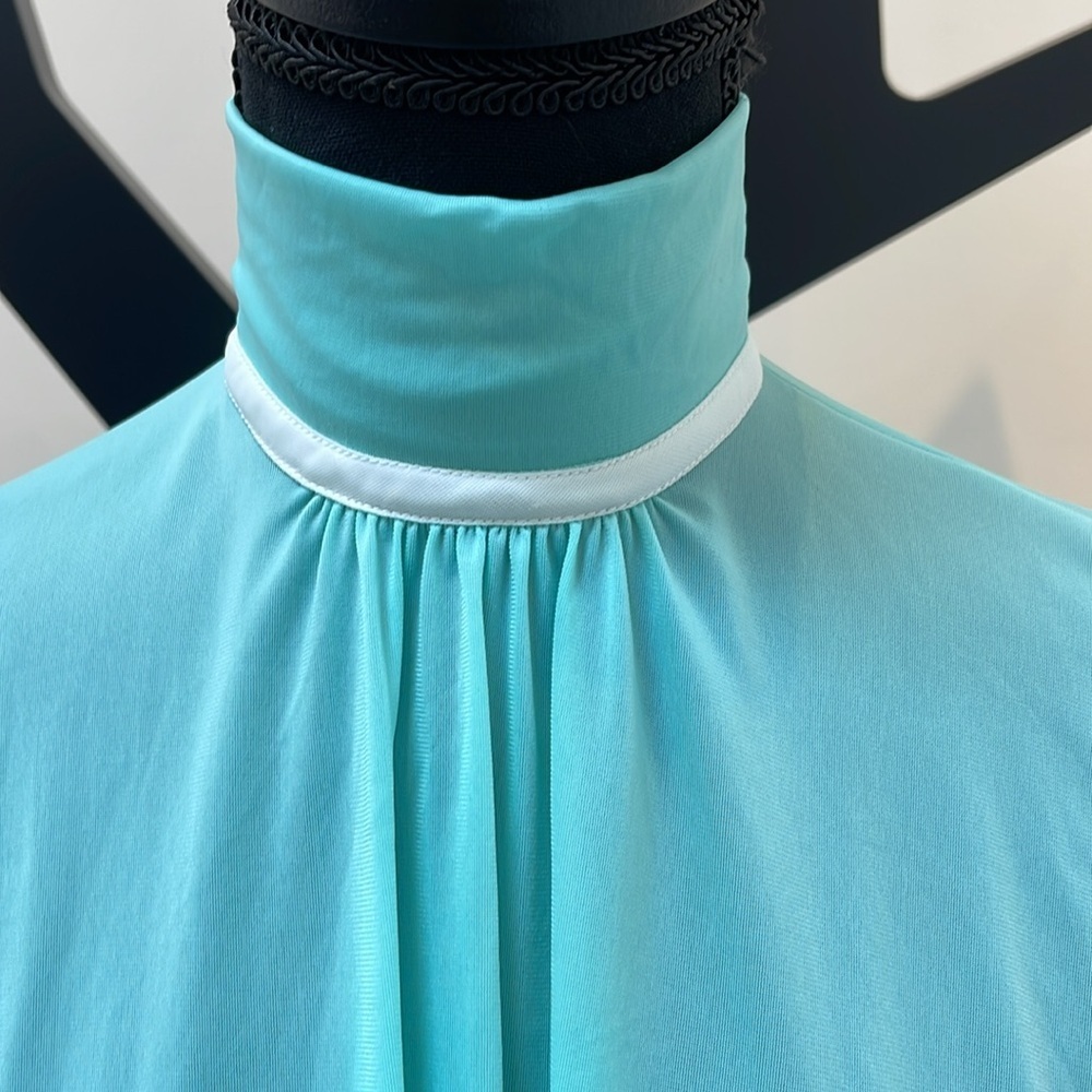 Miu Miu Teal High-Neck Ruffle Hem Long Sleeve Blouse - Picture 5 of 9
